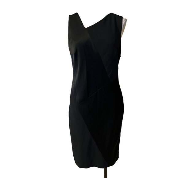 DKNY Sheath Dress 8 Black Stretch Sleeveless Asymmetrical Neck Classic Career - Picture 1 of 7